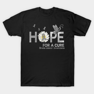 Hope For A Cure Butterfly Flower Brain cancer T-Shirt